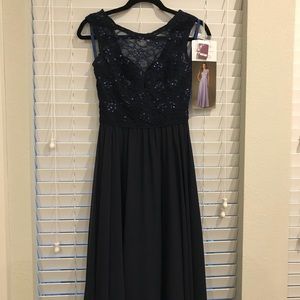 Floor length Navy Bridesmaid Dress